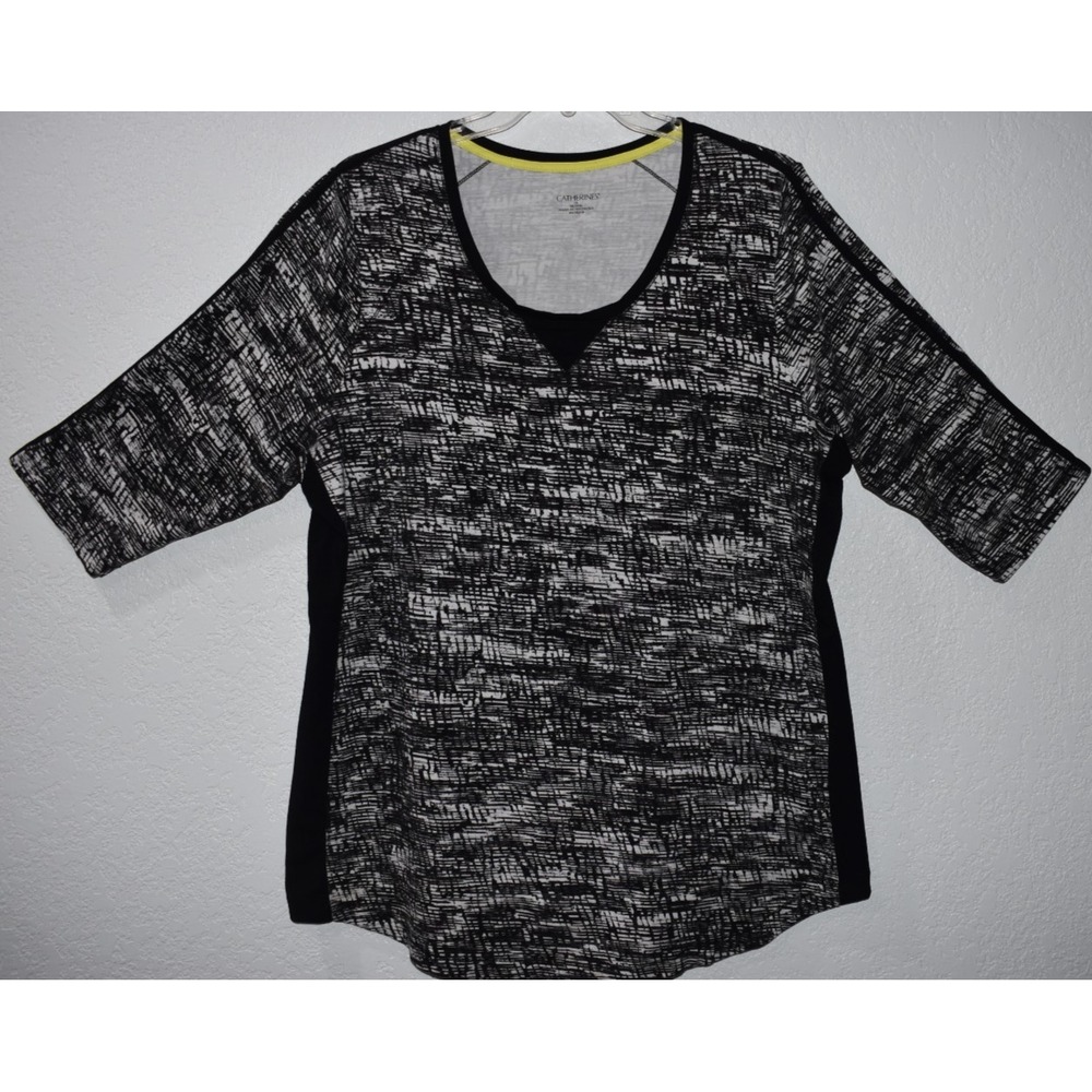 Catherines 1X Stretch Top Activewear 1/2 Sleeve abstract Print Athleisure Sporty